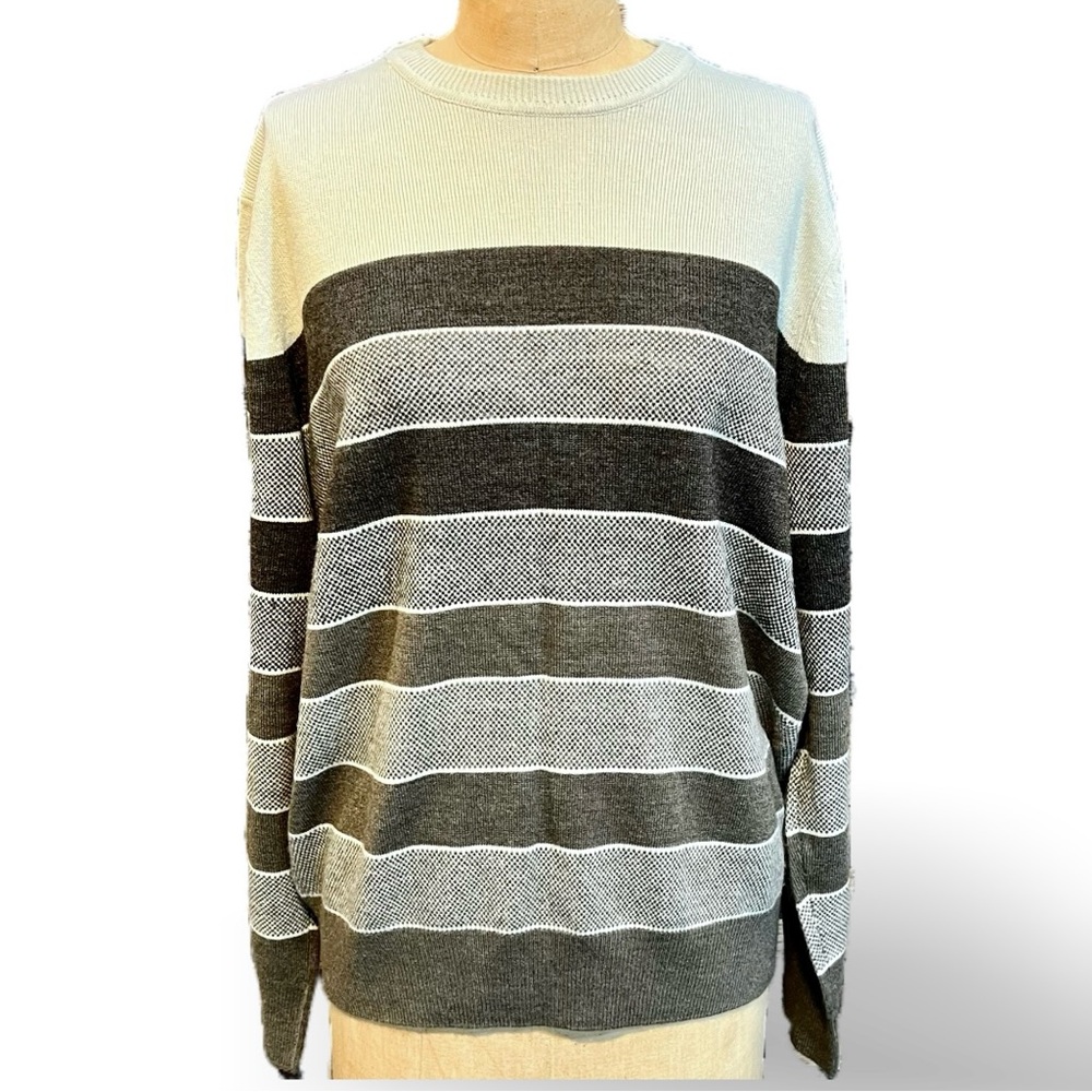 VINTAGE 90s Dockers knit sweater earthy woodsy neutral beige stripe lightweight‎